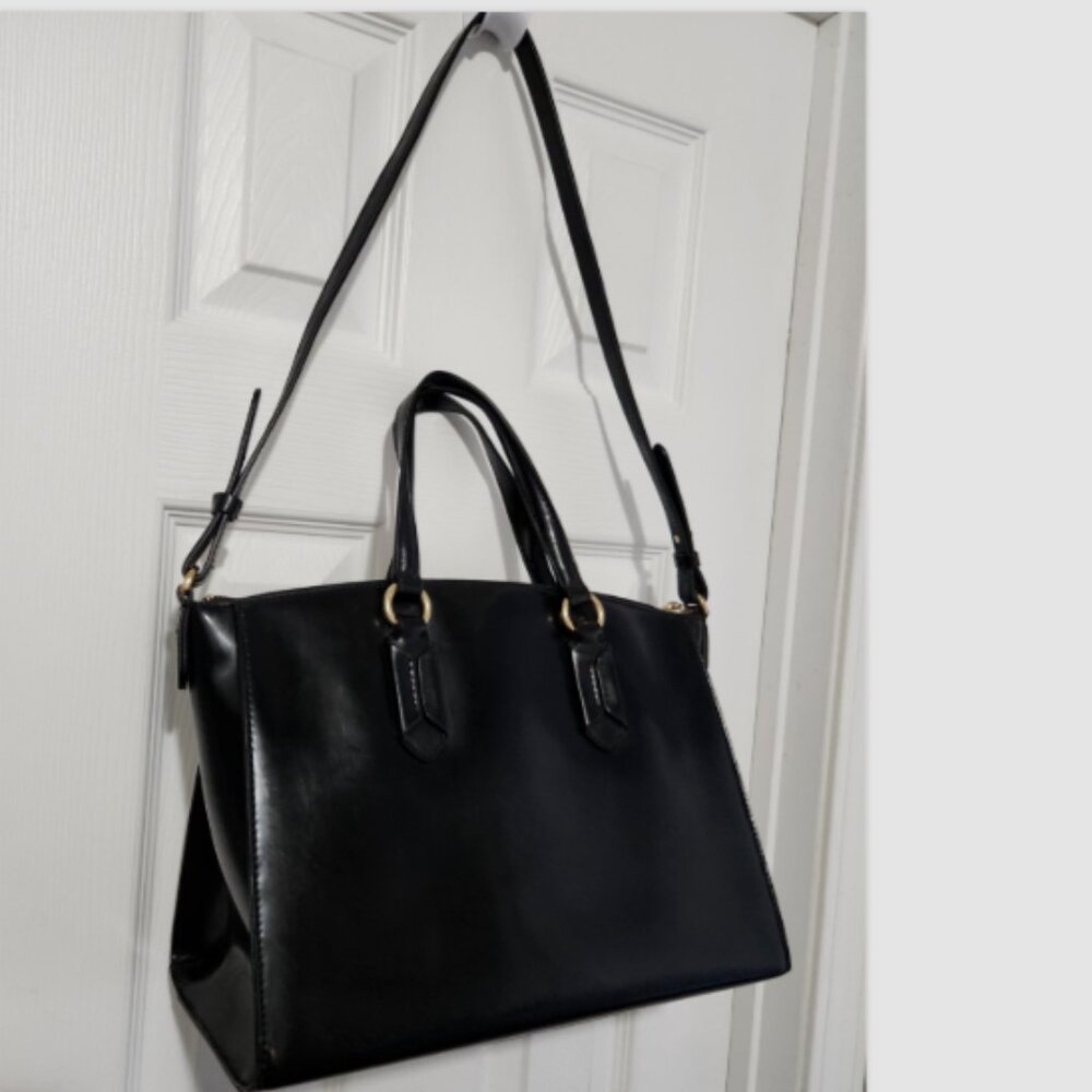 LRL RALPH LAUREN GLAZED LEATHER SATCHEL HAND BAG with GOLD Logo HARDWARE - Picture 11 of 16